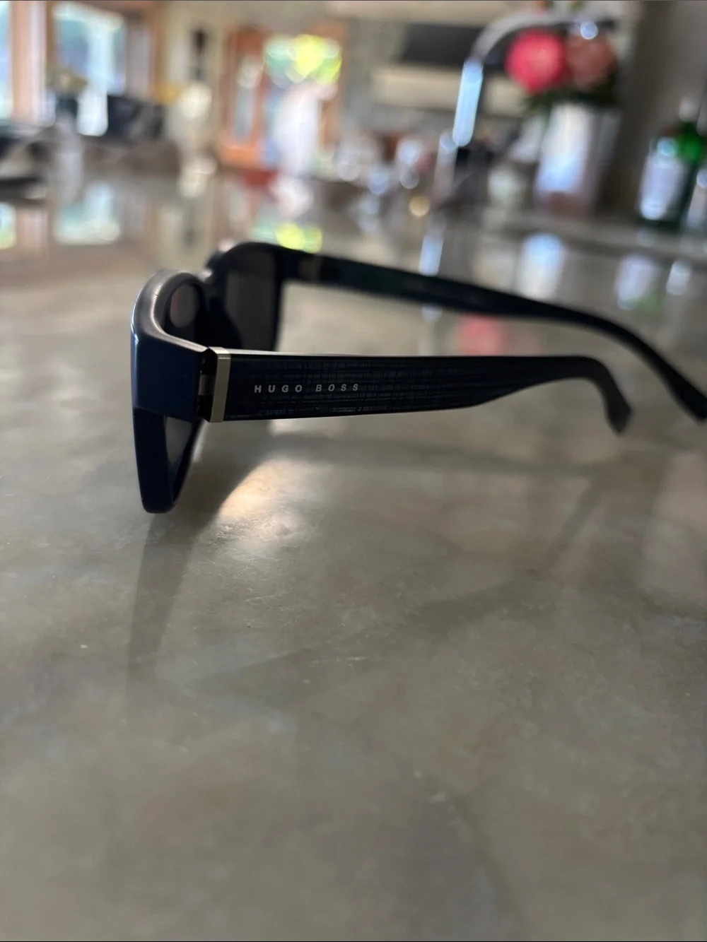 Hugo Boss Navy Blue Rectangular Men’s Sunglasses with Dark Lenses
